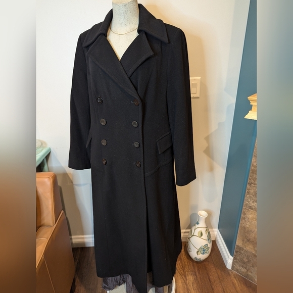 Wool & cashmere double breasted long black maxi coat by Planet London US16 Eu 44 - Picture 6 of 14